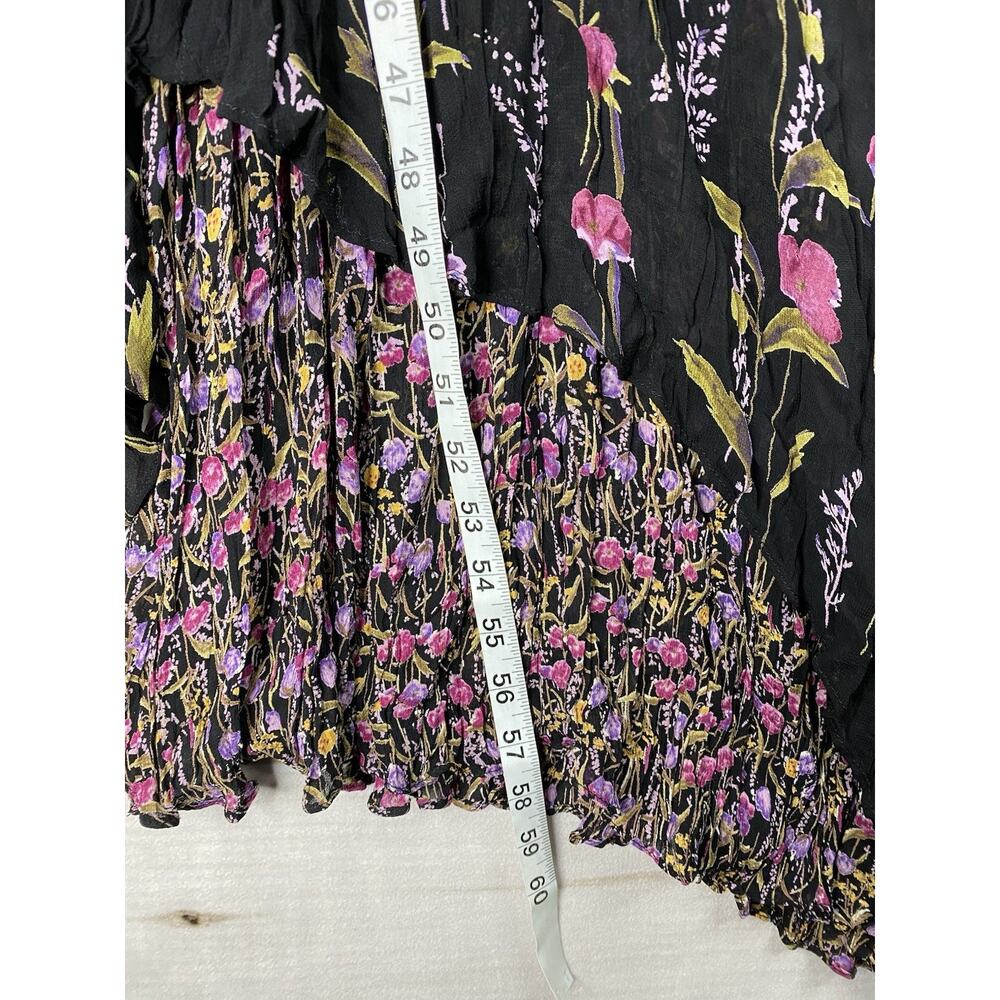 Lola P Floral Maxi Dress L Black Lined Layered Crinkled Sleeveless Whimsygoth - Picture 7 of 10